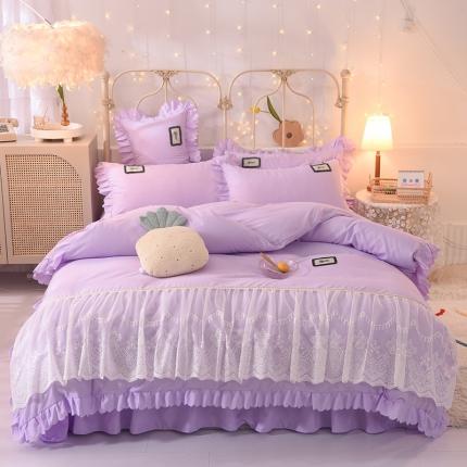 91家纺网 家纺一手货源 找家纺 梦之岛2021新款倾心韩版磨毛蕾丝床单款床裙款四件套 倾心-贵族紫
