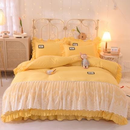 91家纺网 家纺一手货源 找家纺 （总）梦之岛2021新款倾心韩版磨毛蕾丝床单款床裙款四件套