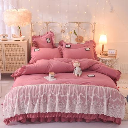 91家纺网 家纺一手货源 找家纺 梦之岛2021新款倾心韩版磨毛蕾丝床单款床裙款四件套 倾心-暖豆沙