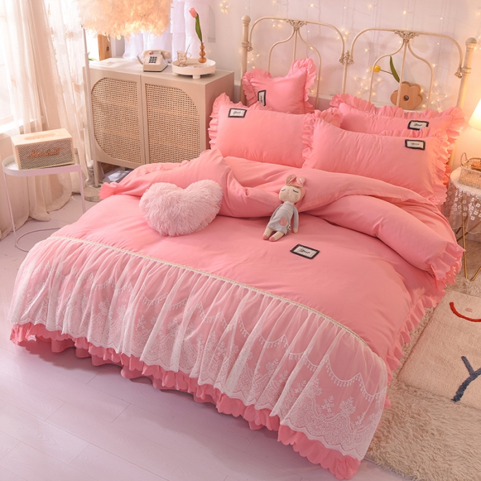 91家纺网 家纺一手货源 找家纺 （总）梦之岛2021新款倾心韩版磨毛蕾丝床单款床裙款四件套