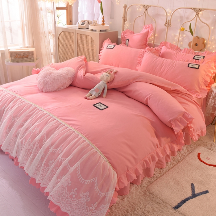 91家纺网 家纺一手货源 找家纺 （总）梦之岛2021新款倾心韩版磨毛蕾丝床单款床裙款四件套