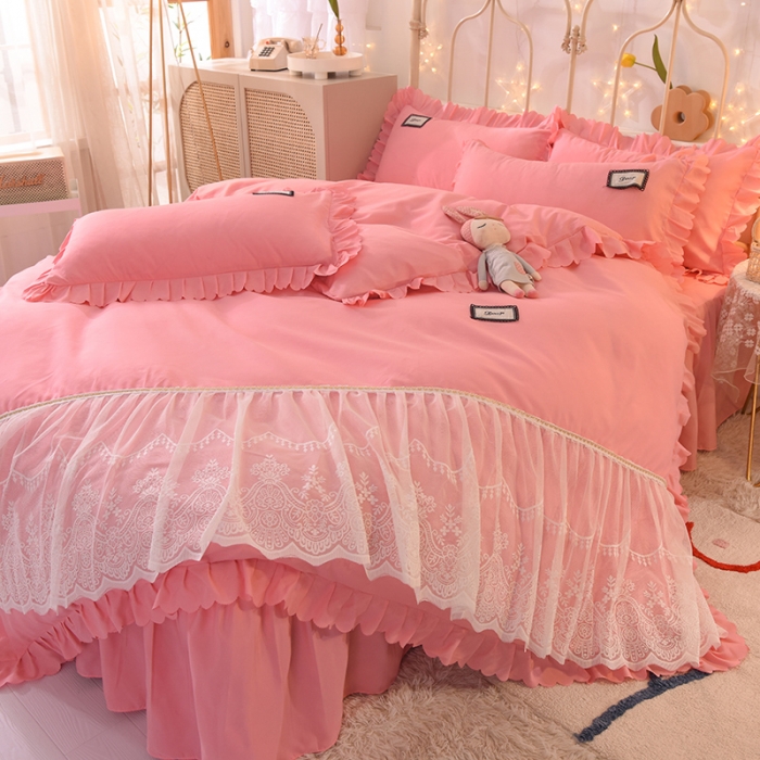 91家纺网 家纺一手货源 找家纺 （总）梦之岛2021新款倾心韩版磨毛蕾丝床单款床裙款四件套