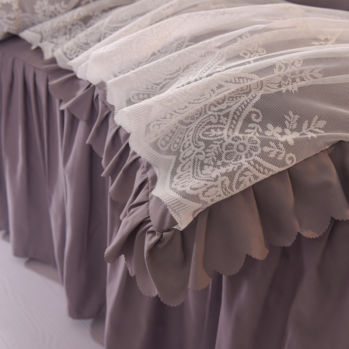 91家纺网 家纺一手货源 找家纺 梦之岛2021新款倾心韩版磨毛蕾丝床单款床裙款四件套 倾心-奥丁灰