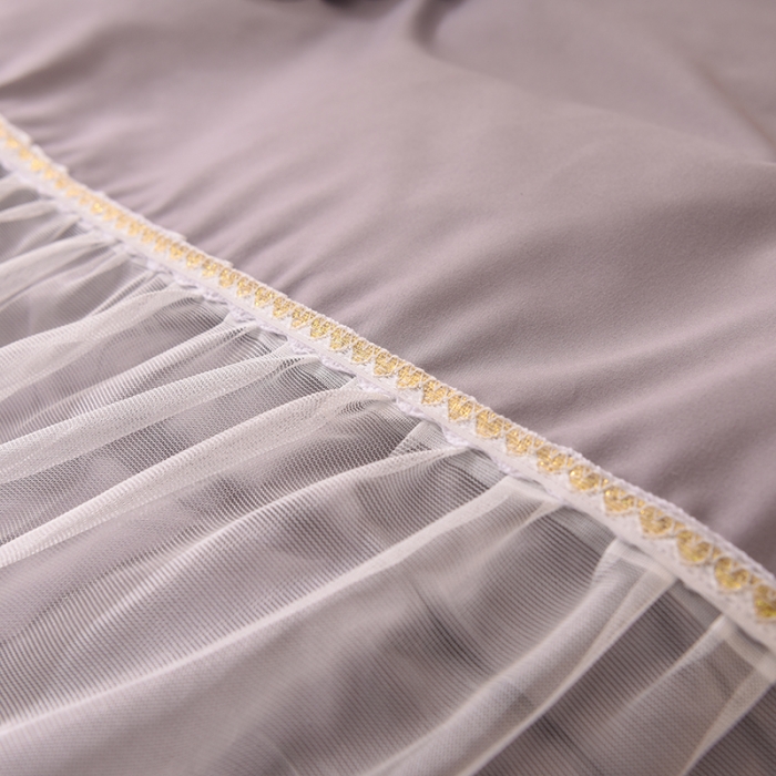 91家纺网 家纺一手货源 找家纺 梦之岛2021新款倾心韩版磨毛蕾丝床单款床裙款四件套 倾心-奥丁灰