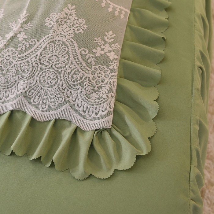 91家纺网 家纺一手货源 找家纺 梦之岛2021新款倾心韩版磨毛蕾丝床单款床裙款四件套 倾心-菲尼绿