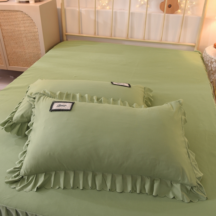 91家纺网 家纺一手货源 找家纺 梦之岛2021新款倾心韩版磨毛蕾丝床单款床裙款四件套 倾心-菲尼绿