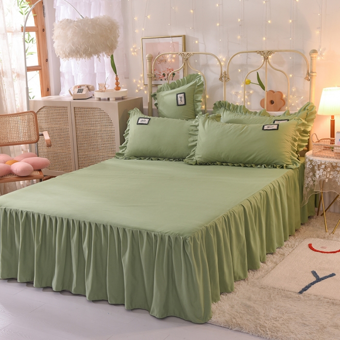 91家纺网 家纺一手货源 找家纺 梦之岛2021新款倾心韩版磨毛蕾丝床单款床裙款四件套 倾心-菲尼绿