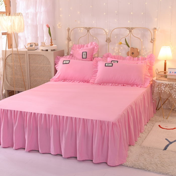 91家纺网 家纺一手货源 找家纺 梦之岛2021新款倾心韩版磨毛蕾丝床单款床裙款四件套 倾心-公主粉