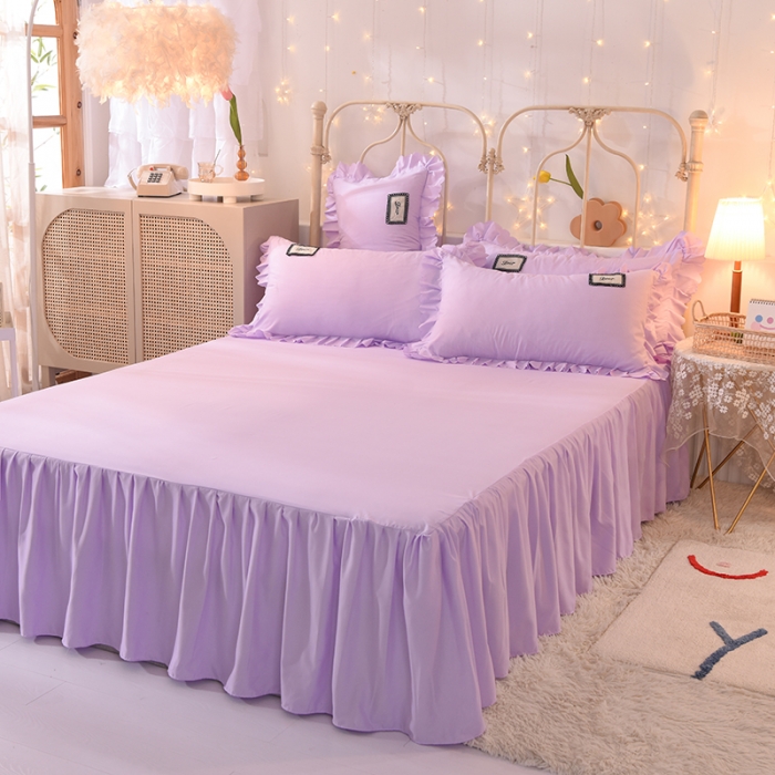 91家纺网 家纺一手货源 找家纺 梦之岛2021新款倾心韩版磨毛蕾丝床单款床裙款四件套 倾心-贵族紫