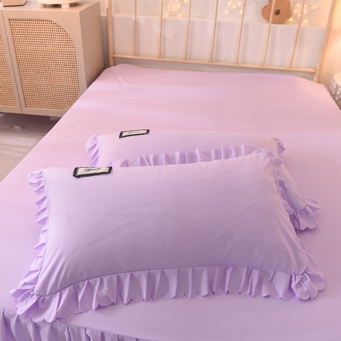 91家纺网 家纺一手货源 找家纺 梦之岛2021新款倾心韩版磨毛蕾丝床单款床裙款四件套 倾心-贵族紫