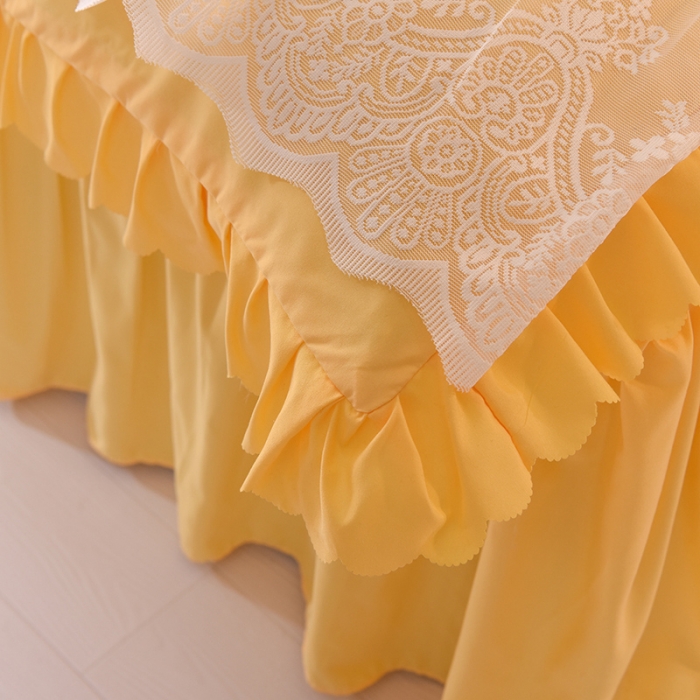 91家纺网 家纺一手货源 找家纺 梦之岛2021新款倾心韩版磨毛蕾丝床单款床裙款四件套 倾心-路易黄