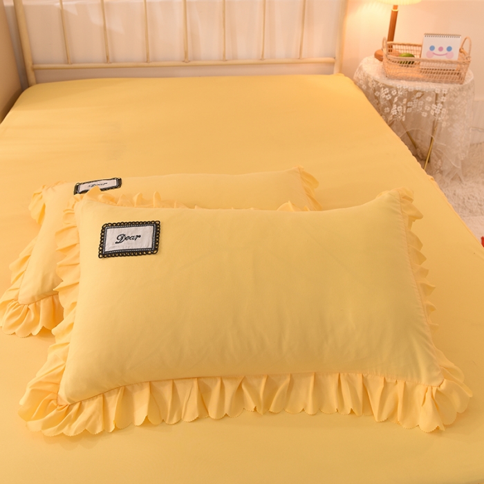 91家纺网 家纺一手货源 找家纺 梦之岛2021新款倾心韩版磨毛蕾丝床单款床裙款四件套 倾心-路易黄