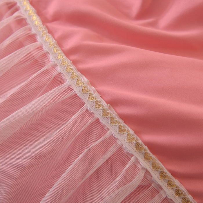 91家纺网 家纺一手货源 找家纺 梦之岛2021新款倾心韩版磨毛蕾丝床单款床裙款四件套 倾心-浅粉玉