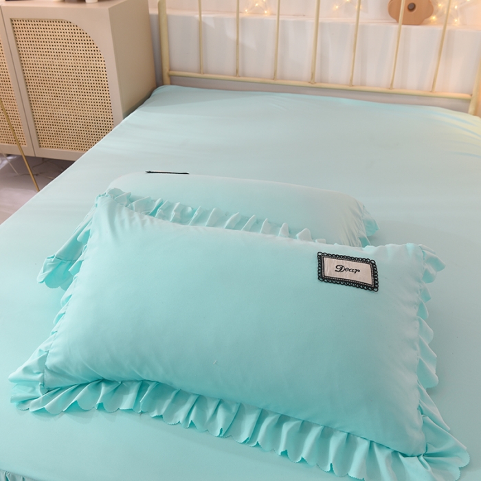 91家纺网 家纺一手货源 找家纺 梦之岛2021新款倾心韩版磨毛蕾丝床单款床裙款四件套 倾心-午夜蓝