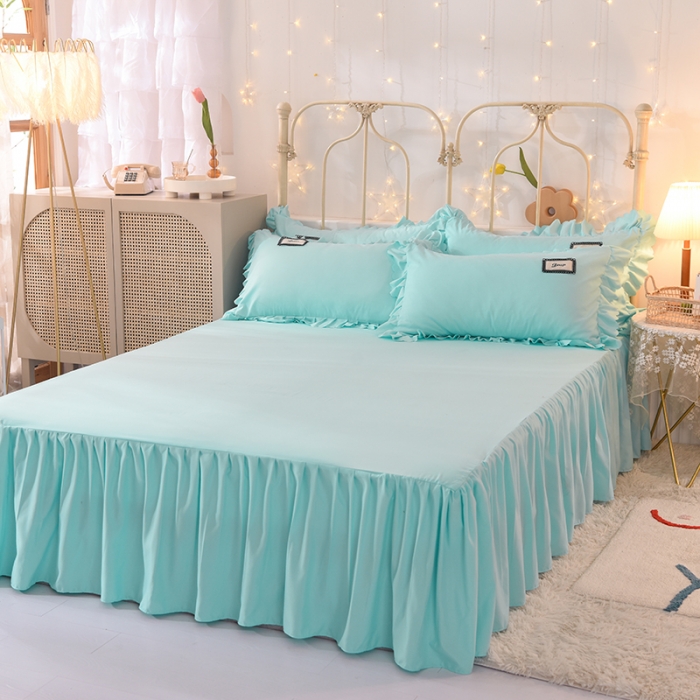 91家纺网 家纺一手货源 找家纺 梦之岛2021新款倾心韩版磨毛蕾丝床单款床裙款四件套 倾心-午夜蓝