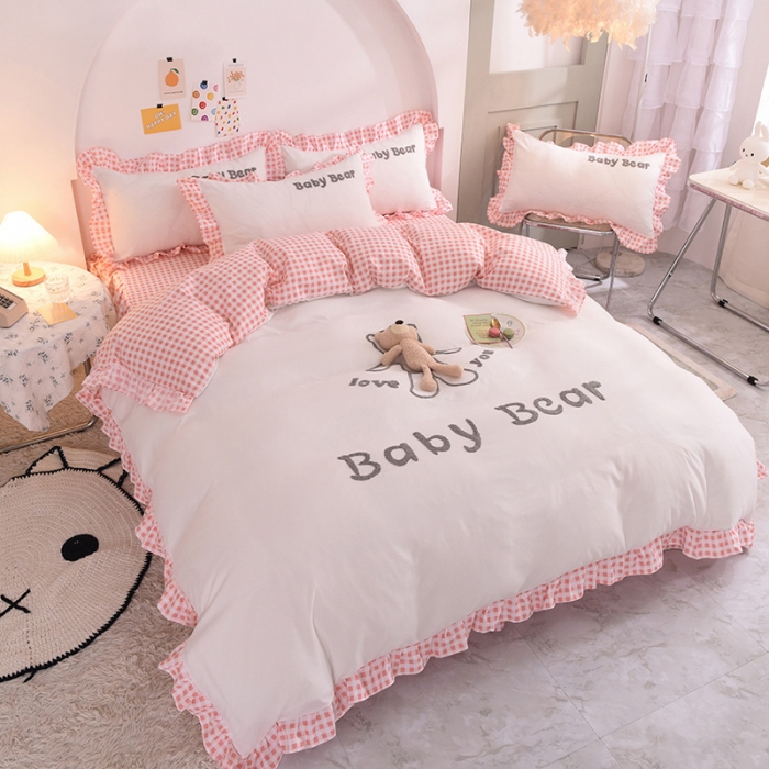 91家纺网 家纺一手货源 找家纺 （总）梦之岛2021新款韩版磨毛床单款床裙款四件套玩偶熊系列