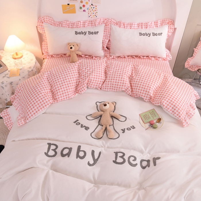 91家纺网 家纺一手货源 找家纺 （总）梦之岛2021新款韩版磨毛床单款床裙款四件套玩偶熊系列