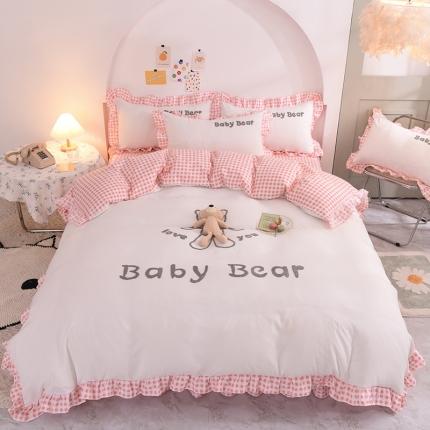 梦之岛2021新款韩版磨毛床单款床裙款四件套玩偶熊系列 玩偶熊-白色