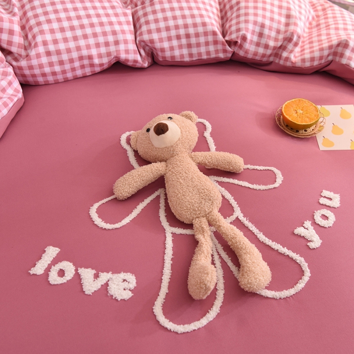 91家纺网 家纺一手货源 找家纺 梦之岛2021韩版磨毛床单款床裙款四件套玩偶熊系列玩偶熊豆沙