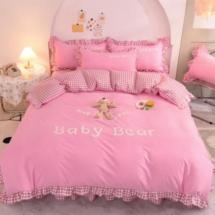 梦之岛2021新款韩版磨毛床单款床裙款四件套玩偶熊系列 玩偶熊-粉色