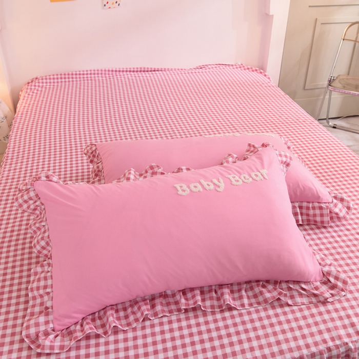 91家纺网 家纺一手货源 找家纺 梦之岛2021新款韩版磨毛床单款床裙款四件套玩偶熊系列 玩偶熊-粉色