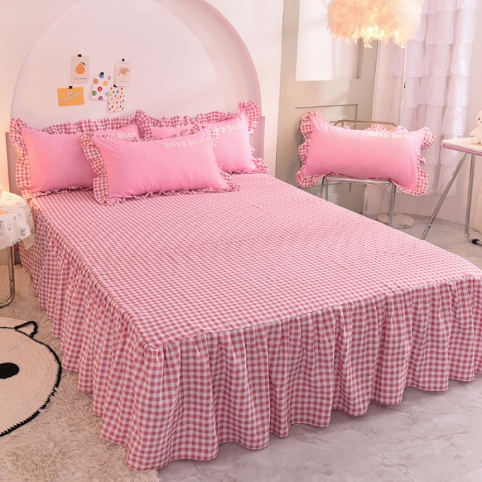 91家纺网 家纺一手货源 找家纺 梦之岛2021新款韩版磨毛床单款床裙款四件套玩偶熊系列 玩偶熊-粉色