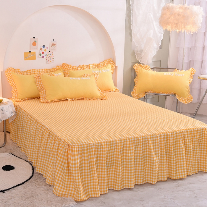 91家纺网 家纺一手货源 找家纺 梦之岛2021新款韩版磨毛床单款床裙款四件套玩偶熊系列 玩偶熊-黄色