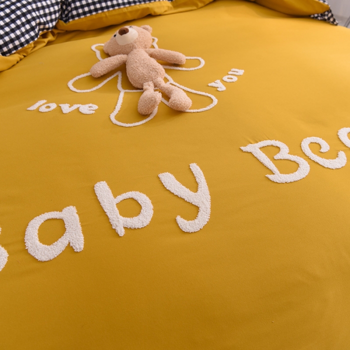 91家纺网 家纺一手货源 找家纺 梦之岛2021新款韩版磨毛床单款床裙款四件套玩偶熊系列 玩偶熊-姜黄