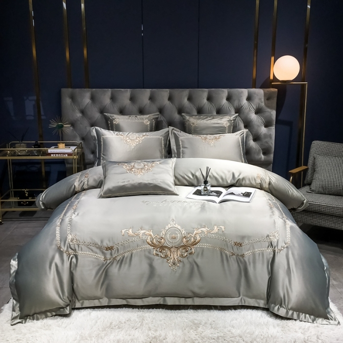 91家纺网 家纺一手货源 找家纺 安妮 2021新款全棉贡缎四件套曼洛系列 奥丁灰