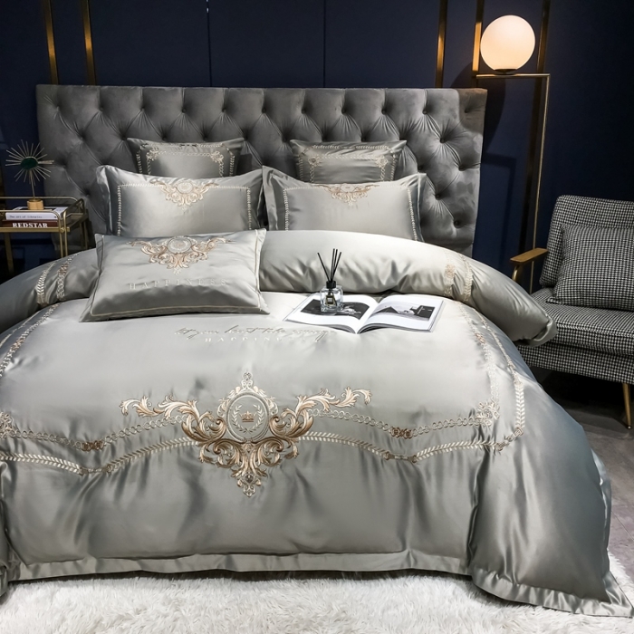 91家纺网 家纺一手货源 找家纺 安妮 2021新款全棉贡缎四件套曼洛系列 奥丁灰