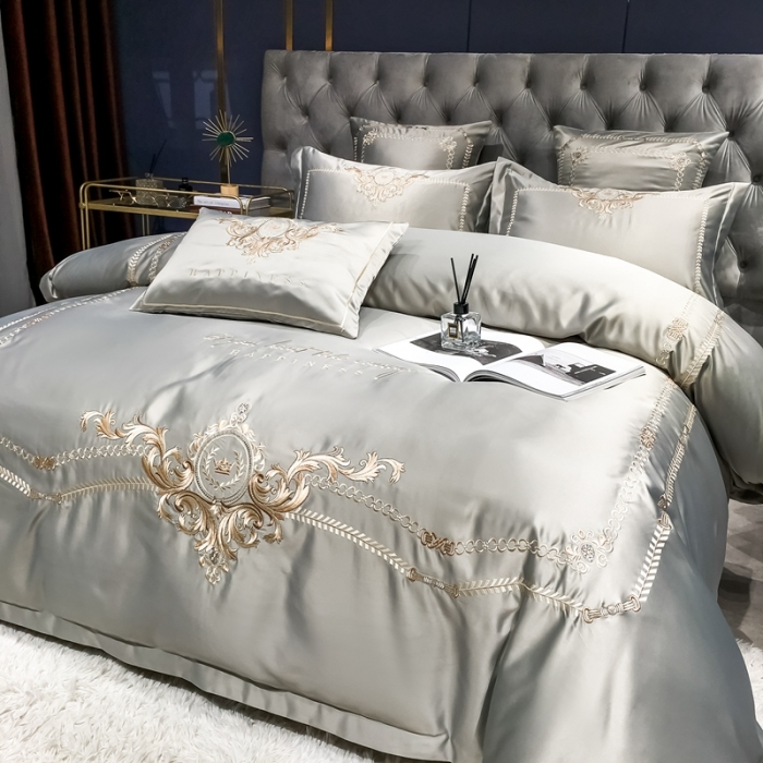 91家纺网 家纺一手货源 找家纺 安妮 2021新款全棉贡缎四件套曼洛系列 奥丁灰