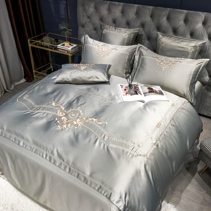 91家纺网 家纺一手货源 找家纺 安妮 2021新款全棉贡缎四件套曼洛系列 奥丁灰