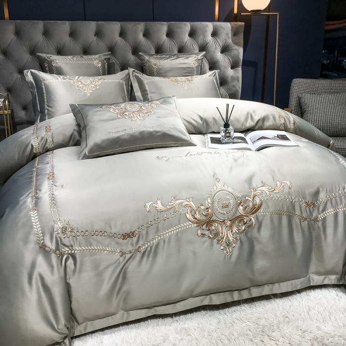 91家纺网 家纺一手货源 找家纺 安妮 2021新款全棉贡缎四件套曼洛系列 奥丁灰