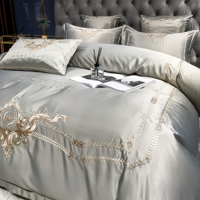 91家纺网 家纺一手货源 找家纺 安妮 2021新款全棉贡缎四件套曼洛系列 奥丁灰