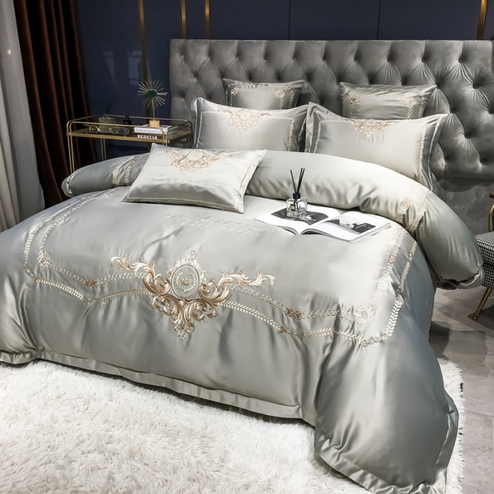 91家纺网 家纺一手货源 找家纺 安妮 2021新款全棉贡缎四件套曼洛系列 奥丁灰