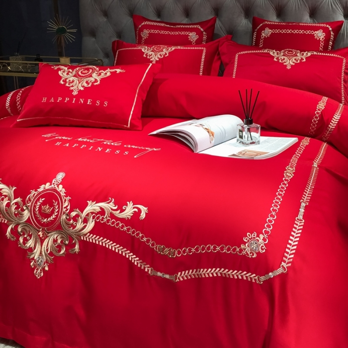 91家纺网 家纺一手货源 找家纺 安妮 2021新款全棉贡缎四件套曼洛系列 大红