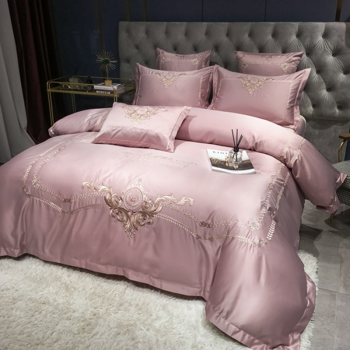 91家纺网 家纺一手货源 找家纺 安妮 2021新款全棉贡缎四件套曼洛系列 粉豆沙