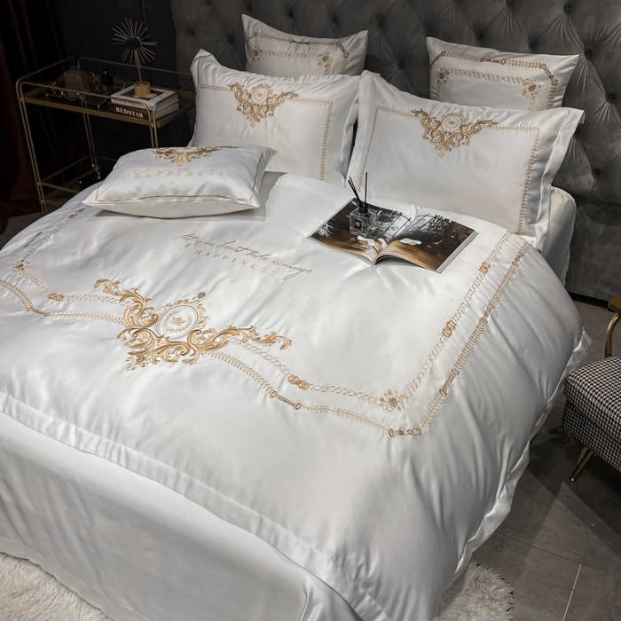 91家纺网 家纺一手货源 找家纺 安妮 2021新款全棉贡缎四件套曼洛系列 贵族白