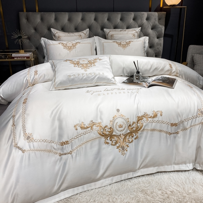 91家纺网 家纺一手货源 找家纺 安妮 2021新款全棉贡缎四件套曼洛系列 贵族白