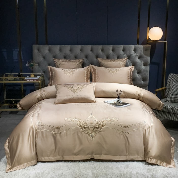 91家纺网 家纺一手货源 找家纺 安妮 2021新款全棉贡缎四件套曼洛系列 香槟金