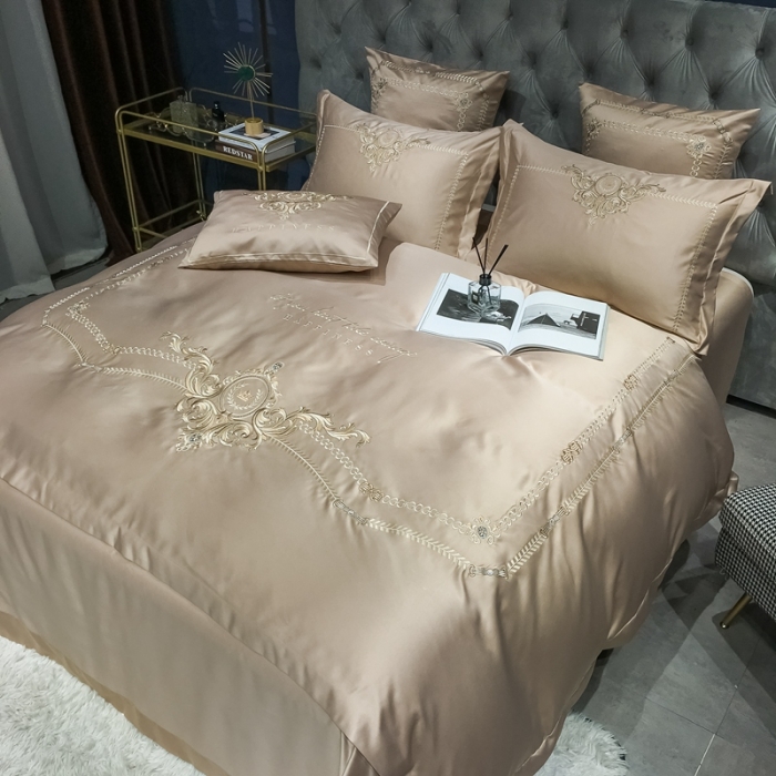 91家纺网 家纺一手货源 找家纺 安妮 2021新款全棉贡缎四件套曼洛系列 香槟金