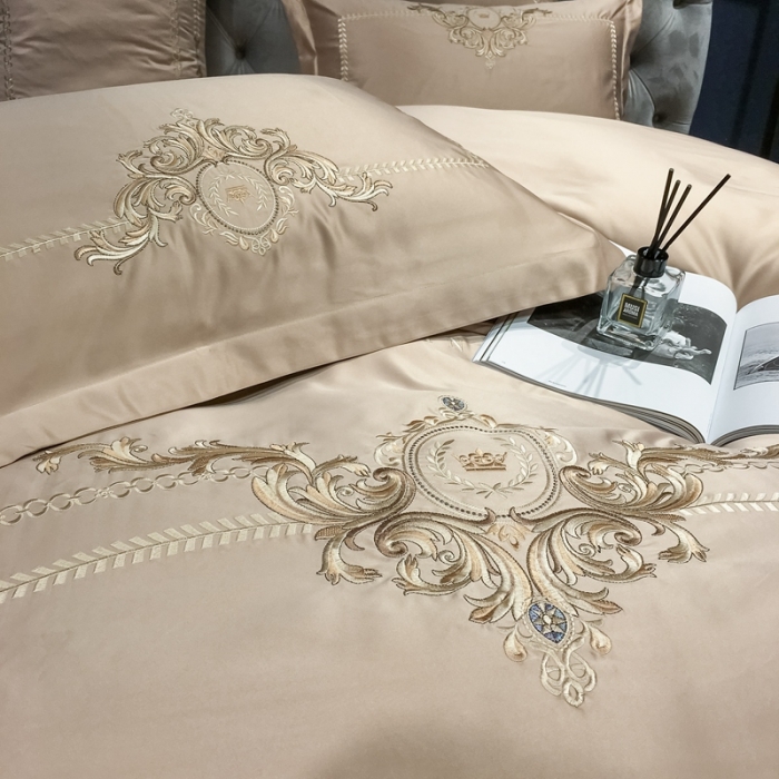 91家纺网 家纺一手货源 找家纺 安妮 2021新款全棉贡缎四件套曼洛系列 香槟金