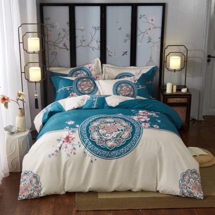 91家纺网 家纺一手货源 找家纺 （总）雲归梦 2021全棉大版四件套中国风花卉