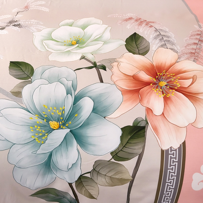 91家纺网 家纺一手货源 找家纺 雲归梦 2021全棉大版四件套中国风花卉 爱如潮水（粉灰）