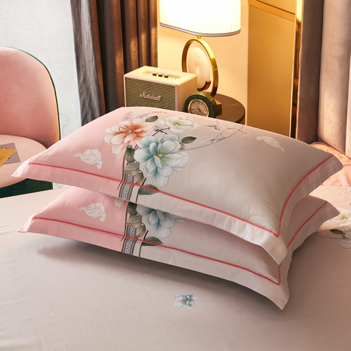 91家纺网 家纺一手货源 找家纺 雲归梦 2021全棉大版四件套中国风花卉 爱如潮水（粉灰）