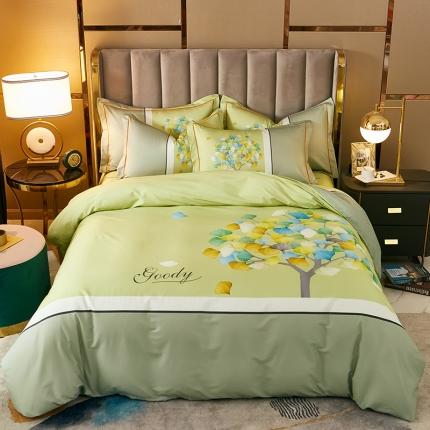 91家纺网 家纺一手货源 找家纺 雲归梦 2021全棉大版四件套中国风花卉 彩虹树（黄）