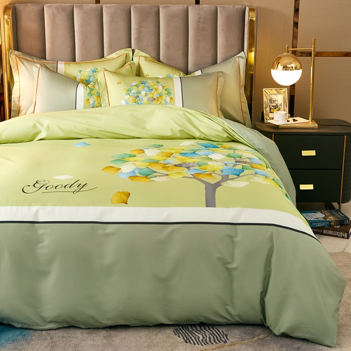 91家纺网 家纺一手货源 找家纺 雲归梦 2021全棉大版四件套中国风花卉 彩虹树（黄）