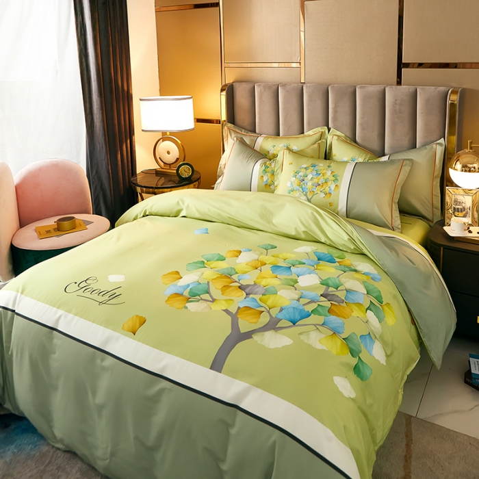 91家纺网 家纺一手货源 找家纺 雲归梦 2021全棉大版四件套中国风花卉 彩虹树（黄）