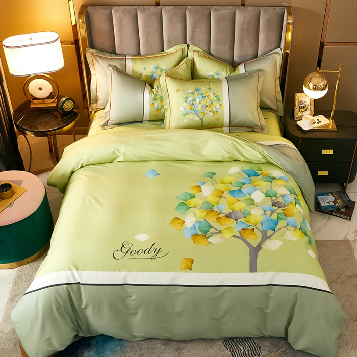 91家纺网 家纺一手货源 找家纺 雲归梦 2021全棉大版四件套中国风花卉 彩虹树（黄）