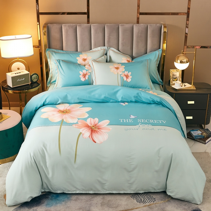 91家纺网 家纺一手货源 找家纺 雲归梦 2021全棉大版四件套中国风花卉朝花夕拾（绿）